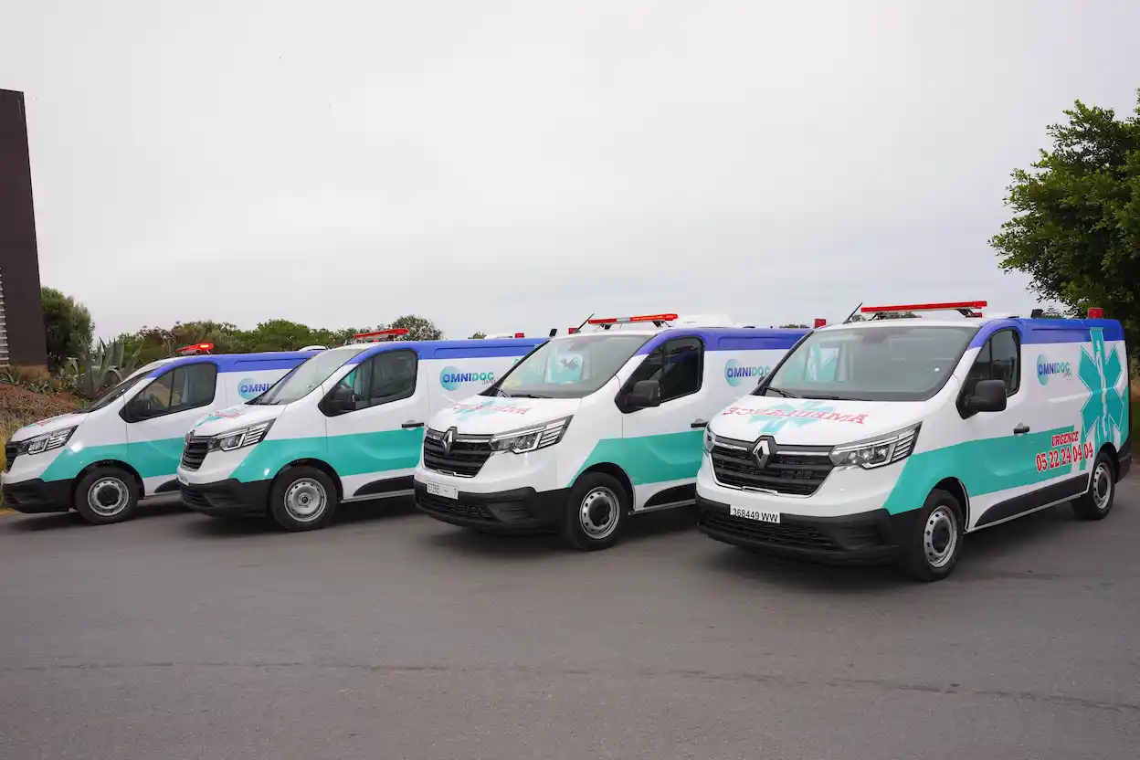 Flotte d'ambulances Omnidoc prêtes à intervenir à Tanger 24h/24